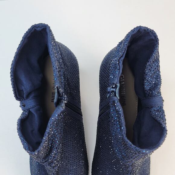 Gianni Bini Peep Toe Boots 11M Blue Suede Zip Rhinestone 3" Heel Party Holiday - Picture 10 of 16